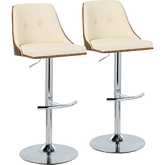 Gianna Adjustable Swivel Bar Stool in Chrome, Walnut Wood & Cream Leatherette (Set of 2)